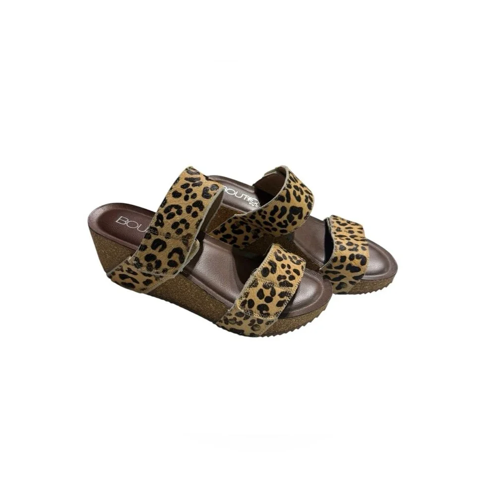 Corkys Wild Thing Leopard Pony Hair Cork Wedge Sandals Size 8